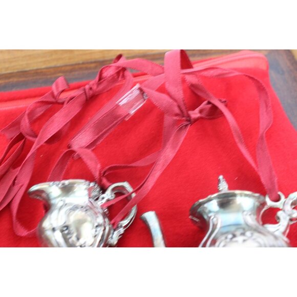 Gorham Ornament Set Silverplate Snowflakes Mini Pitcher Teapot Trio Storage Bag - Picture 7 of 16